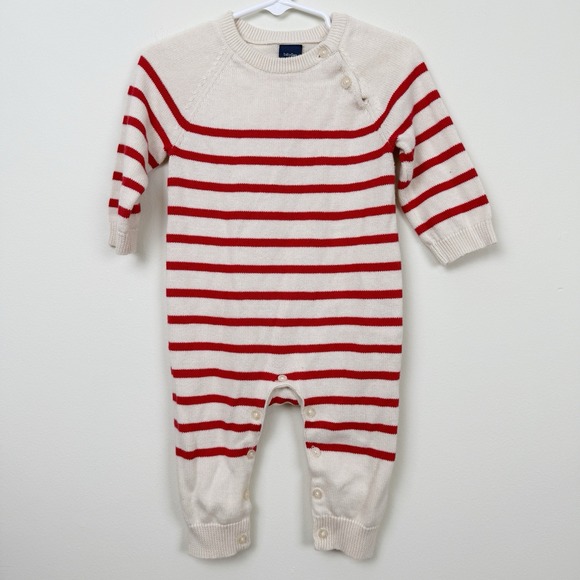 Baby Gap 6-12M Striped Knit Sweater Romper One Piece Cotton Cream Red - Picture 1 of 7
